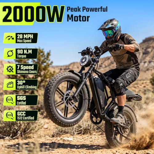 Image of Electric Bike for Adults,2000W Peak,20 inchx4 inchFat Tire,48V Removable Battery