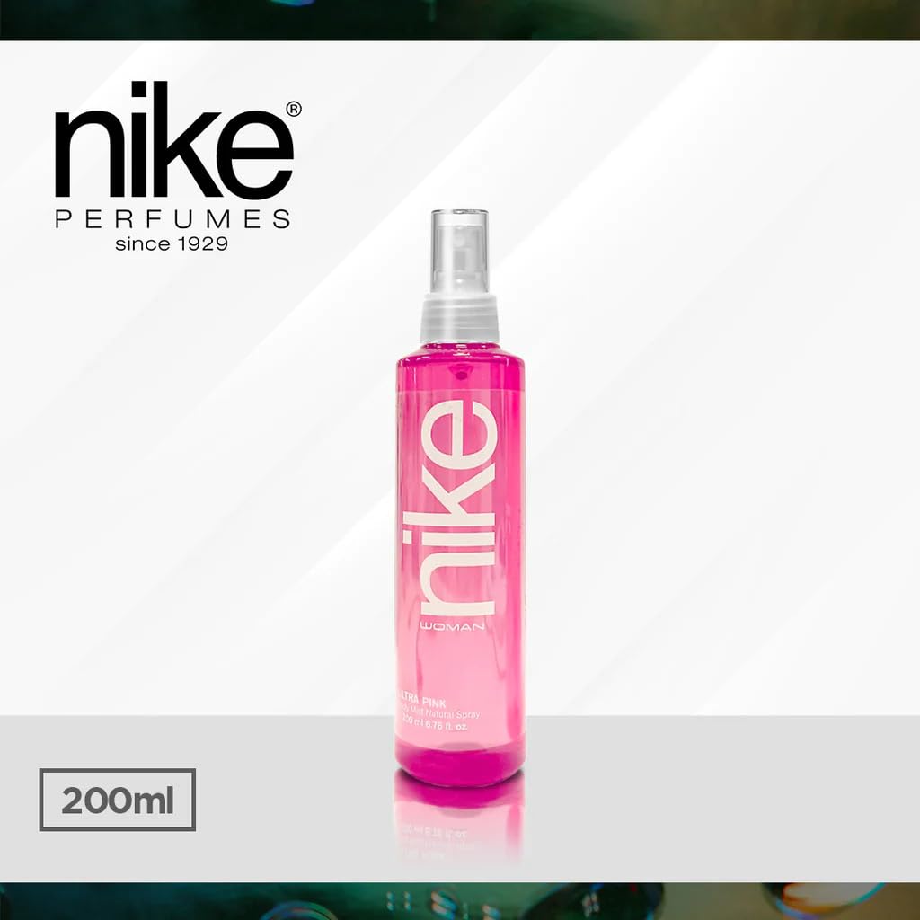 NIKE - Bruma Corporal Perfumada Ultra Pink 200 ml, Aroma Oriental Gourmand, Bruma para Mujer, Body Mist, Fragancia Fresca, de Larga Duración, Fácil de Aplicar, Secado Rápido, Formato Spray