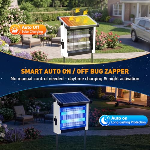 Image of Solar Bug Zapper Outdoor, 4500V Solar Mosquito Zapper for Outdoor & Indoor, 1 /2 Acre Coverage Cordless Rechargeable Electric Fly Zapper, IPX5 Waterproof Mosquito Traps for Backyard, Patio, Camping