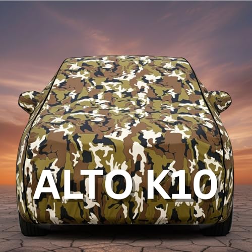 Image of Premium Jungle Series 100% Waterproof Car Body Cover for Alto K10 Cover (All Models) with Mirror Pockets | Triple Stitched, Elastic, Custom Fit, Heat Resistant, Anti-Dust, All-Weather Cover