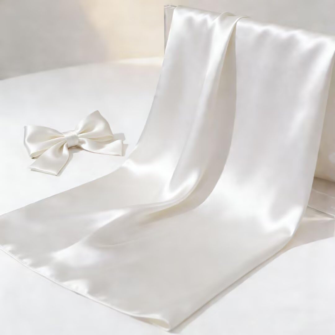 Satin Fabric by The Yard Soft Charmeuse Silky Shiny Cloth Fabric 59 Inch Width for DIY Sewing, Dress, Wedding Decorations, Draping, Sewing, Table Cloth(White, 5 Yards)