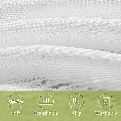 Image of Treatmentex White Sheer Curtains for Living Room 84 inches Long Linen Textured Light Filtering Basic White Semi Sheer Window Curtain Set for Bedroom Office Wrinkle Free 54 inchw 2 Panels Grommet Top