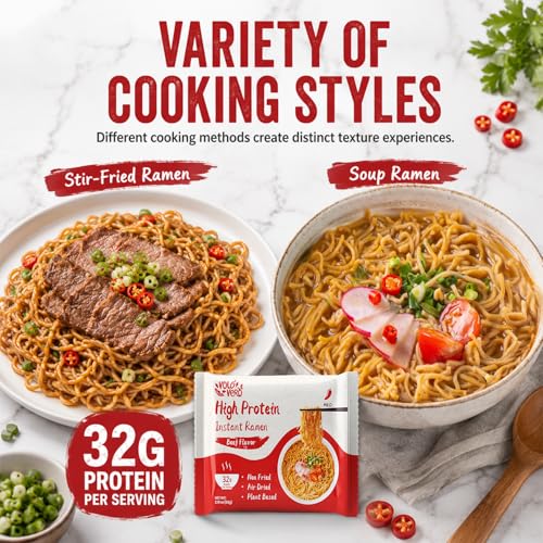 Image of VOLO VERO Protein Ramen Instant Noodles Soup inchSpicy inch Beef Flavor, 32g High Plant-Based Protein, 8 Packs, Non-Fried, Vegan, Low Fat, Non-GMO, Egg & Dairy Free, Healthy Asian Meal