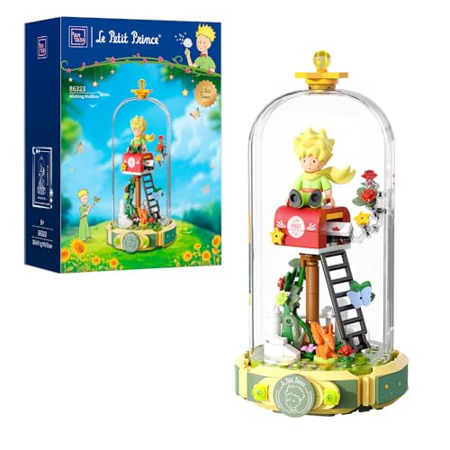 PAN TASY Le Petit Prince Rose Mailbox Building Block Set, Creativo DIY Exhibidor de Flores con Cúpula de Globo Rotatorio, Kit de Modelo Coleccionable para Adultos y Niños