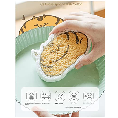 Image of Wood Pulp Cotton Dish Washing Kitchen Scrubber, 3 Pack Reusable Dish Washing Cleaning Wood Pulp Cotton Double-Sided Multipurpose Non Stick Wood Pulp Cotton for Dishes, Fruit, Vegetable (White)