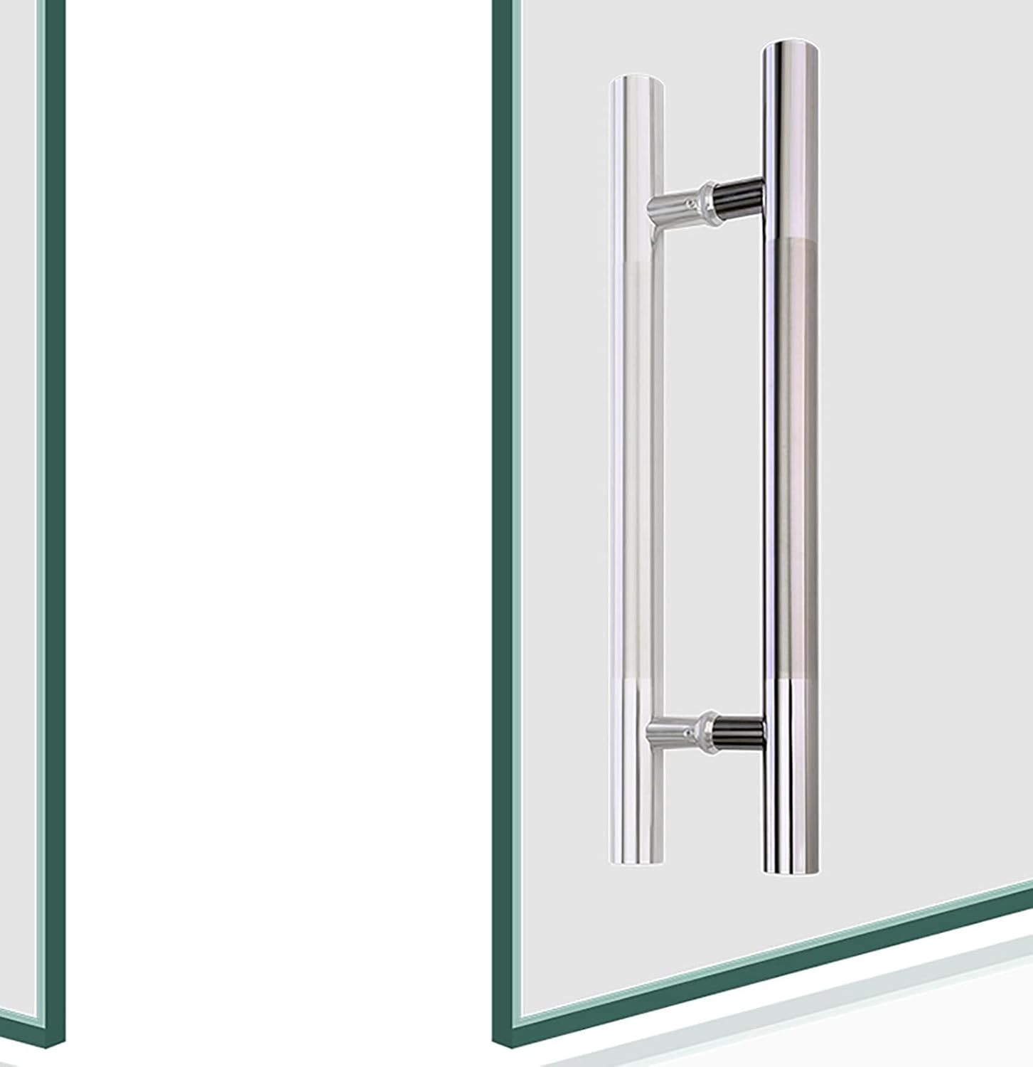 Silver Entry Push Pull Door Handle Sliding Shower Glass Door Handle for Indoor Outdoor Gate,Double Sided Round Bars,Contemporary (Size :60cm/24in)