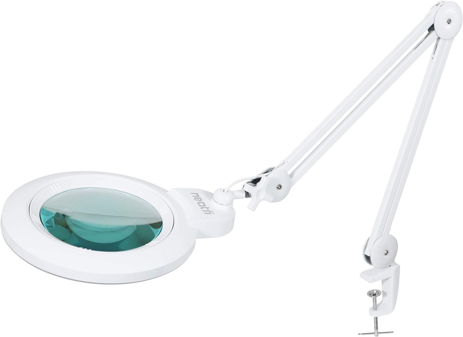 Neatfi XL Bifocal LED Magnifying Lamp, 7-Inch Lens, 5D/20D Magnification, Hands-Free, Dimmable, 84 SMD LED, Adjustable Arm for Crafts, Reading, Close Work (White, Glass Lens with Clamp)