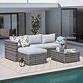 Super Patio Outdoor Patio Furniture Set, 5 Piece PE Wicker Rattan Outdoor Sectional, All-Weather Patio Conversation Set with Gray Cushions and Coffee Table, Steel Frame