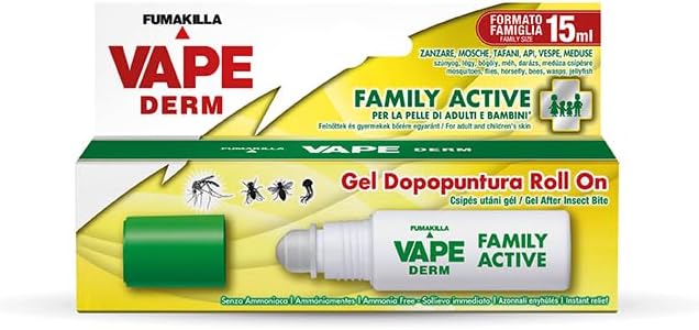 FUMAKILLA VAPE DERM FAMILY ACTIVE GEL DOPOPUNTURA Roll On, Prodotto cosmetico specifico per alleviare il fastidio causato dalle punture di insetto, Formula con proprietà lenitive e rinfrescanti, 15ml