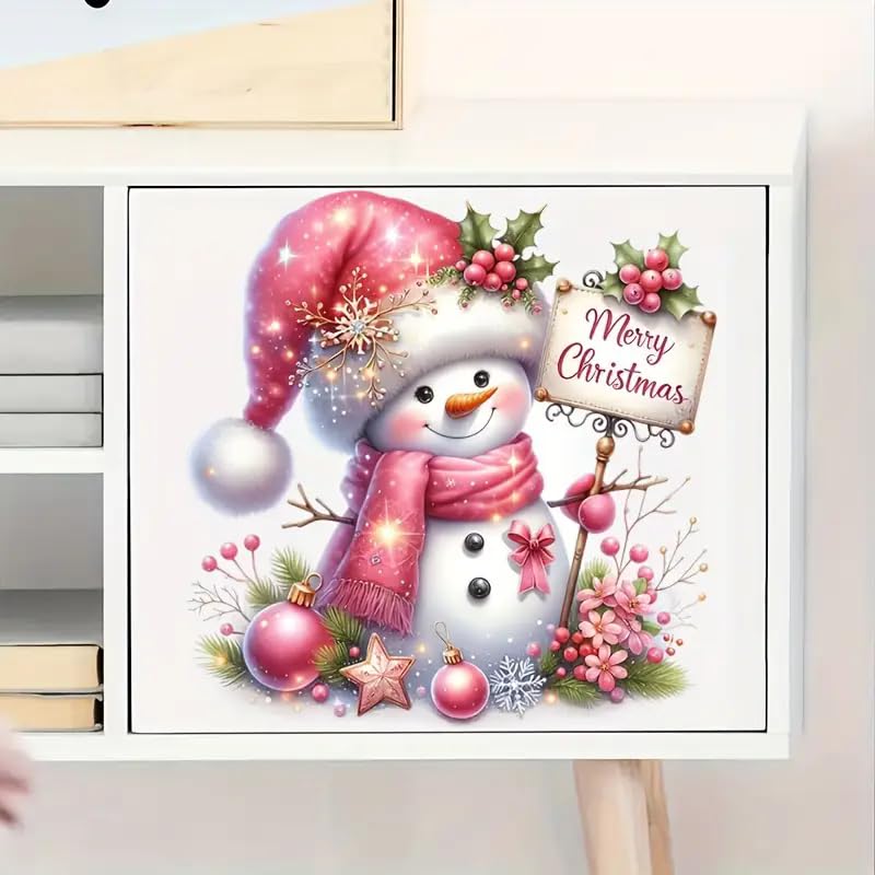 Adorable Snowman Christmas Toilet Cover Sticker Decals,Fish Bird Flower Leaf Waterproof Toilet Lid Tank Seat Decals Cistern Self-Adhesive Bathroom Wall Sticker