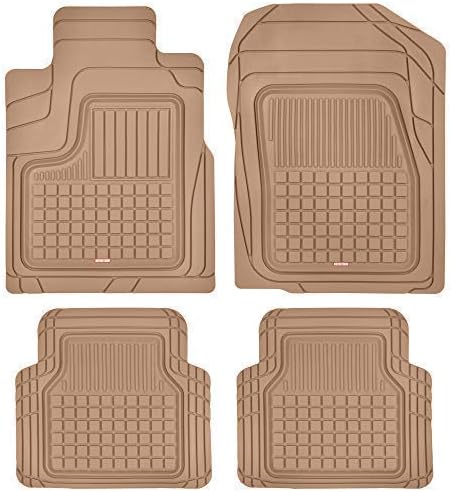 Solid Pro Rubber Car Floor Mats - Performance Plus Heavy Duty Liners for Auto SUV Truck Car Van - 4-Piece Set - Thick, Odorless & All Weather (Beige Tan)