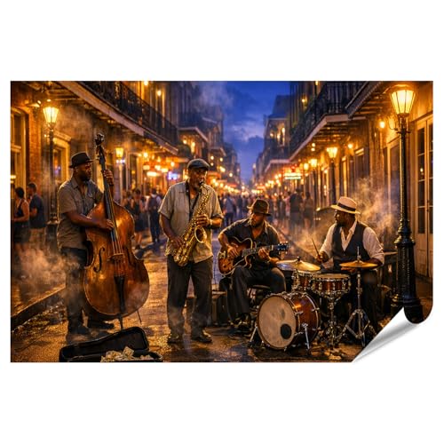 islandburner Poster de qualité supérieure - Musique de jazz vivante dans la rue - Tableau mural pour les amateurs de musique - Grand format