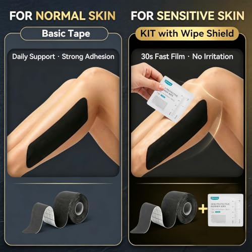 Image of Dimora Kinesiology Tape, 80 Count Precut Strips 4 Rolls, Original Cotton, 10 inch Elastic Athletic Tape for Muscle Pain Relief and Joint Support, Black