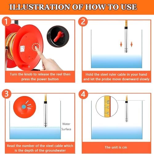 Stainless Steel Water Level Meter, 10-300m Depth Gauge, Cable Reel Design, Accurate Groundwater/Well Depth Detector, Industrial Liquid Level Measuring Tool (984ft)