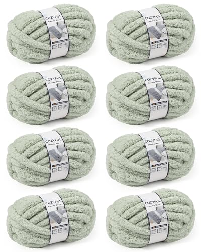 Image of Cozyful Chunky Yarn for Hand Knitting, #9 Thick Jumbo Big Chunky Yarn for Crocheting, Super Chunky Knit Blanket Yarns, Large Chunky Chenille Yarns, 8 Pack (30 yds 8 oz Each Skein), Sage Green