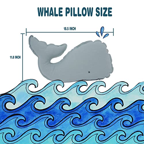 Marble Empire Whale Pillow Linen, Blue Whale Throw Pillows with Free Style Edge,Coastal Ocean Decorative Pillow for Couch Sofa (18.5 inch) - Image 5
