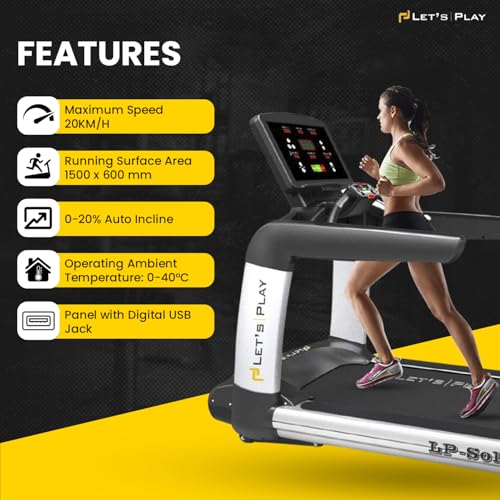 Image of Let's Play Solitaire Commercial Treadmill for Gym and Home Use | 8HP Peak AC Motor Running Machine | Top Speed 20Km /hr | Durable Heavy-Duty Design with Advanced Features for Cardio and Fitness