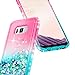 Galaxy S8 Plus Case, NageBee Glitter Liquid Bling Floating Quicksand Waterfall Diamond Women Kids Girls Cute Case w/[Full Cover Soft Screen Protector] for Samsung Galaxy S8+ /S8 Plus -Pink/Aqua