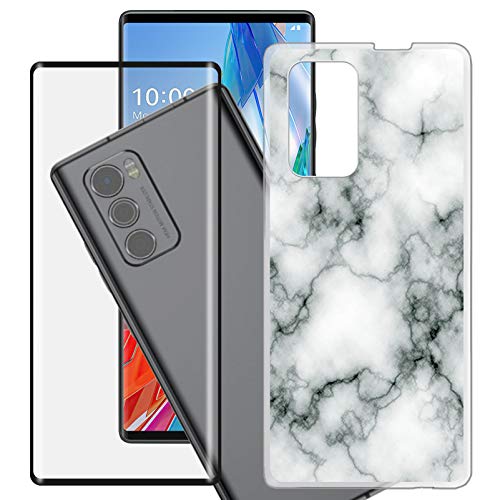 HHUAN Case + Screen Protector, for LG Wing 5G (6.8") Tempered Glass Film and Semi-Transparent Hard PC Bumper Phone Case [Ultra-Thin and Lightweight] Back Cover Protective Shell - WM73