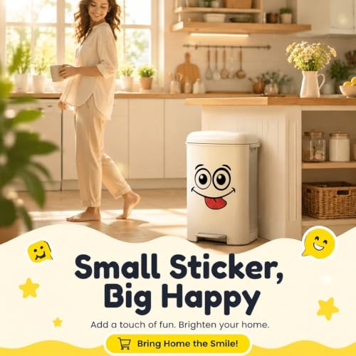 Image of 4Pcs Funny Trash Garbage Can Stickers-6.8in x 8.3in Cute Toilet Lid Decal Sticker,Adhesive Cartoon Expressions Sticker for Kitchen Fridge Bucket,Decorative Wall Stickers Indoor Outdoor,Type C