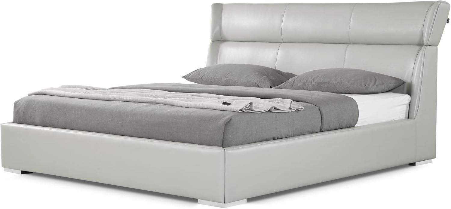 Buy Zuri Furniture Modern Hypnos Light Grey Modern Genuine Leather Platform King Size Bed Online