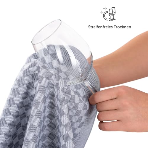 Foto von Blumtal Geschirrtücher Baumwolle 50x70 cm im 10er Set - Oeko-TEX zertifizierte Küchentücher - extrem saugstarke Geschirrhandtücher - Kitchen Towels waschbar bis 95 °C - Geschirrtücher Grau-Weiß Karo