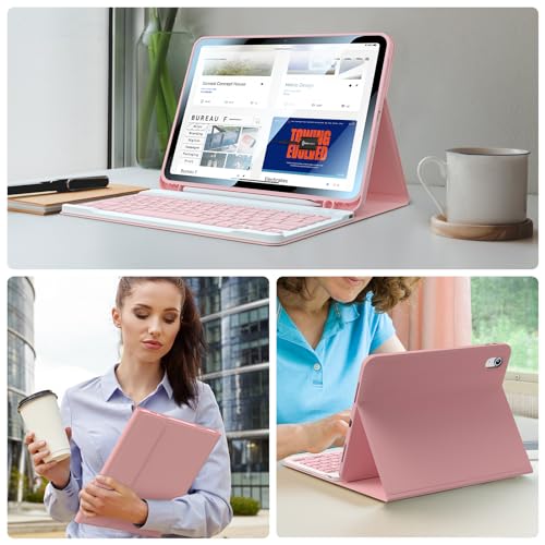 Kiloob for iPad 11th(A16,2025) 10th Generation Case with Keyboard 10.9 inch Wireless Detachable Folio Keyboard Cover with Pencil Holder for New iPad 10th Gen 2022 (Pink) Kiloob for iPad 11th(A16,2025) 10th Generation Case with Keyboard 10.9 inch Wireless Detachable Folio Keyboard Cover with Pencil Holder for New iPad 10th Gen 2022 (Pink) - Image 7