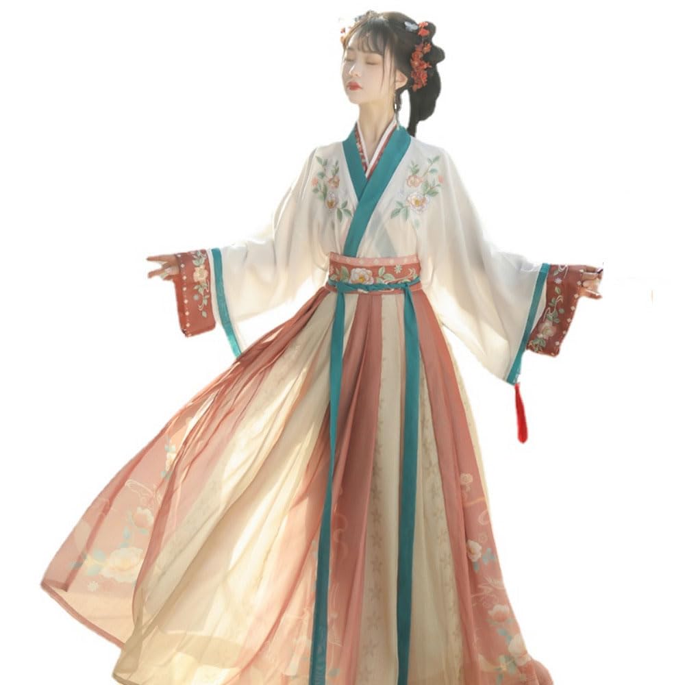 Chiński tradycyjny kostium Hanfu Dress, chińska od Han Elemental Starożytny styl Odzież damska Hanfu Haftowana spódnica Ru w stylu chińskim(Green,X Large)