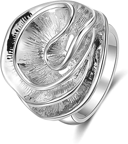 Aprilery Chunky Rings for Women Gold and Silver Statement Rings Rose Flower Gold Plated Band Ring Cocktail Costume Jewelry Gift (Silver Flower, 7)