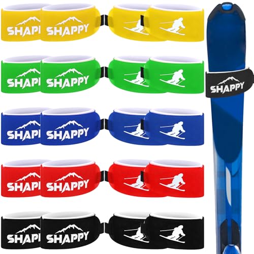 Shappy 20 Pcs Ski Ties Straps Ski Straps Adjustable Hook and Loop Wraps Easy Carry Fastener Tape...