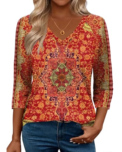 Image of Zeagoo 3 /4 Length Sleeve Womens Tops Dressy Casual Three Quarter Sleeve Blouses V Neck Shirts
