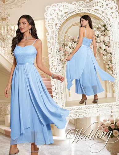 HomRain Elegant Formal Dresses for Women Wedding Guest, Mixi Evening Gala Dress for Teen Prom Graduation with Sleeveless & V-Neck, Fancy Vestidos De Mujer of Bridesmaid, Blue 3XL — view 2