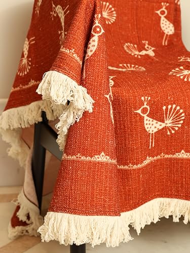 Image of Rajasthani Sacred Geometry Throw 60x50 Inches | Rust Rectangular Mandana Series Decorative Throw Blanket