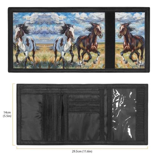 COEQINE Mens Horse Backpacks Wallet Cool Watercolorful Horse Fashion Horse Bookbag With Water Holder Portable Trifold Wallet With Coin Pocket4