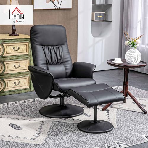 HOMCOM Relaxsessel mit Hocker, 360°drehbarer Fernsehsessel mit Liegefunktion TV Sessel für Wohnzimmer, Schlafzimmer, Kunstleder, Schwarz – Bild 3