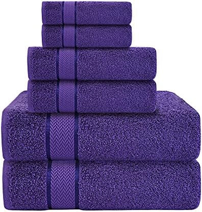 CRAFTBERRY - Bath Towels Set-100% Cotton- 2 Bath Towels, 2 Hand Towels & 2 Washcloths- Large, Quick Dry, Absorbent, Plush, Soft- Home, Shower Towels - 6 Piece Luxury Bathroom Towels - Purple / Violet