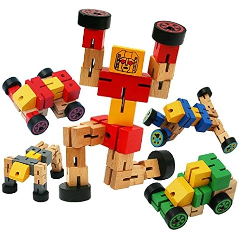 TOWO Wooden Transforming Vehicle Robot - Transfigures Toys for Travel Toys - Construction Toys Building set - Wooden Transforming Toys 3 year old Boys Girls Holiday -Stocking Fillers Stuffers -Red Cover