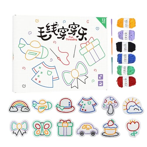 Juguete de cordones para niños, juguete de costura para niños - Kit de subprocesos hecho a mano divertido,Juego de habilidades motoras finas, manualidades de preescolar sensorial, patrones no tejidos,
