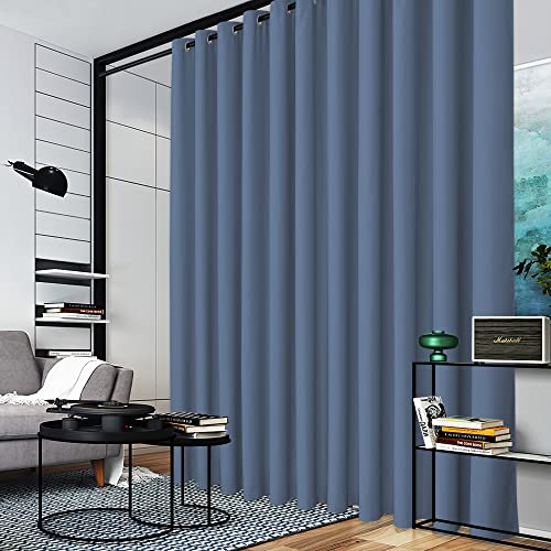 Image of RYB HOME Extra Wide Curtain for Room Divider, Blackout Privacy Soundproof Curtains for Large Window Shared Bedroom Apartment Backdrop Home Theatre Backdrop, Stone Blue, 20ft Wide x 8ft Long