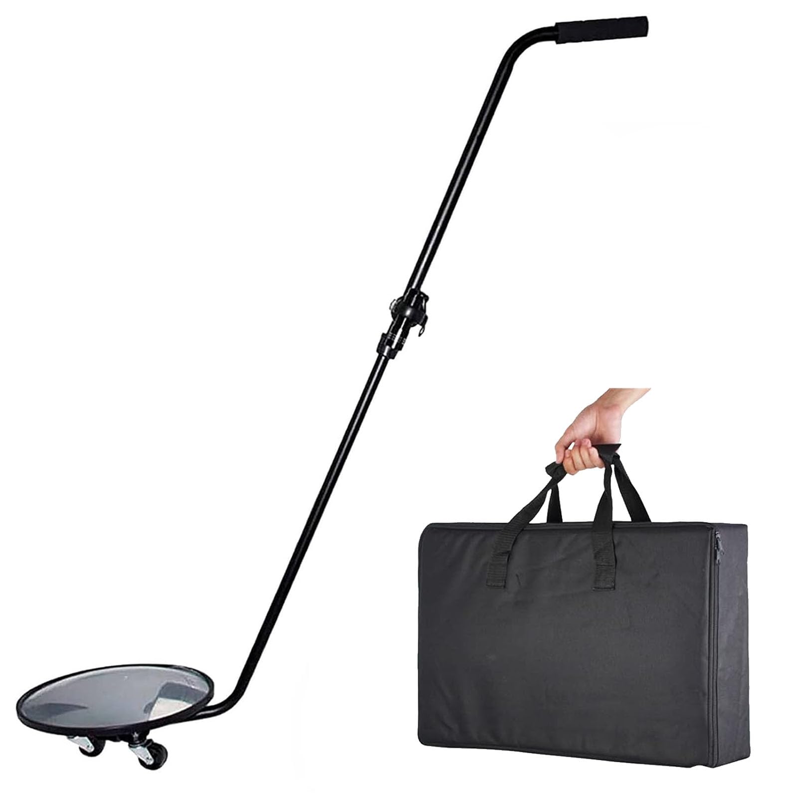 YNIYUJKL Under Vehicle Inspection Mirror, Convex Search Security Inspecter With Led Light Adjustable Length 120-140Cm Diameter 30Cm, Vehicle Inspect Analysis Optical Apparatu