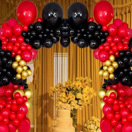 Image of Red Black Gold Balloon Arch Kit 68 Pcs Garland Decoration Set with Metallic Gold Chrome Balloons for Birthday Wedding Anniversary Baby Shower Valentine Party Decor | ARV Zone (Red Black Theme Garland)