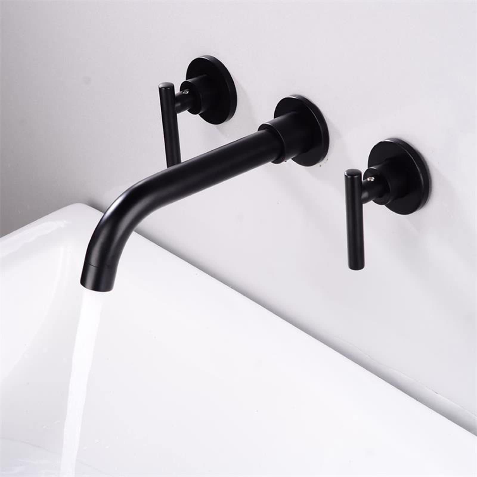 Robinet mural en laiton massif noir mat avec double commande pivotante
