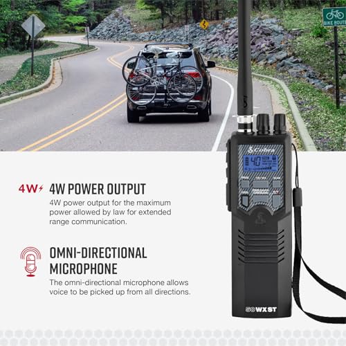 Image of Cobra HH50WXST Handheld CB Radio - Emergency Radio with Access to Full 40 Channels and NOAA Alerts, Earphone Jack, 4 Watt Power Output, Noise Reduction and Dual Channel Monitoring, Black