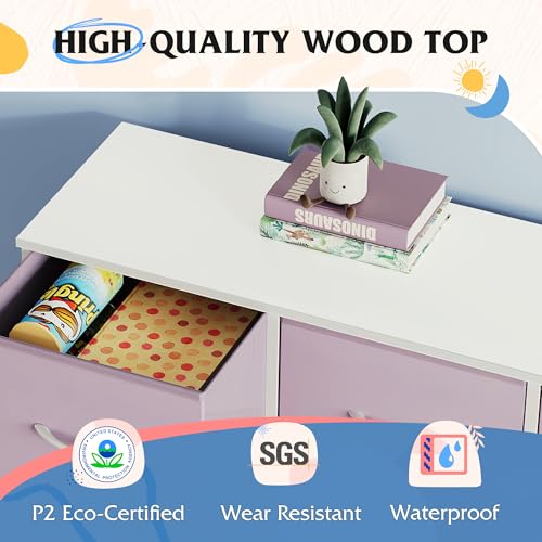 Image of WLIVE 9 Drawer Dresser, Fabric Storage Tower for Bedroom, Hallway, Closet, Tall Chest Organizer Unit for Bedroom with Fabric Bins, Steel Frame, Wood Top, Easy Pull Handle, Purple