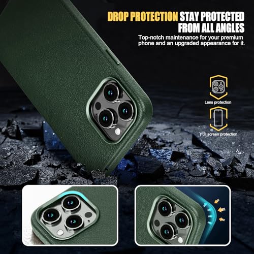 Image of Genuine Leather Case for iPhone 15 Pro Max Compatible with Magsafe Green