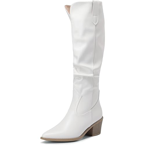 DREAM PAIRS Cowboy Boots For Women, Cowgirl Western Chunky Heels Pointed Toe Side Zip Slouch Knee High Boots