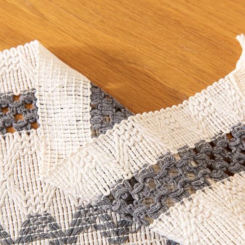 Image of HomeCloud Croshia Woven Table placemat - Heat Resistant, Washable Table Decoration for Dining, Office, Kitchen, Hotel, and Home (Runner White Grey, Set of 1)