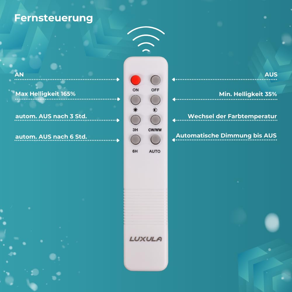 LUXULA dimmbare LED Hängeleuchte mit Solarpanel und Fernbedienung für Außen - 6W 500lm - 5m Kabel - IP44 Außenleuchte Solarlampe Camping Outdoor Garten Terrasse Zelt