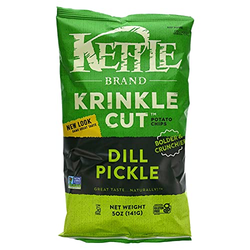 Kettle Brand Potato Chips, Krinkle Cut Dill Pickle Kettle Chips, 5 Oz
