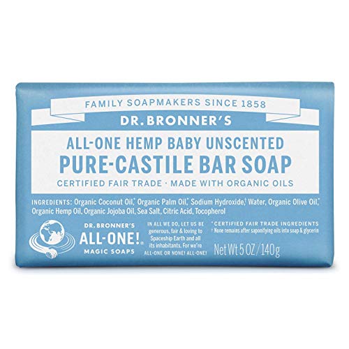 Dr. Bronner's 744 - Pure-Castile Bar Jabón para Bebé, sin Perfume, 5 oz/140 gr
